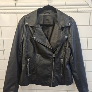 Black Faux Leather Moto Jacket - Women's